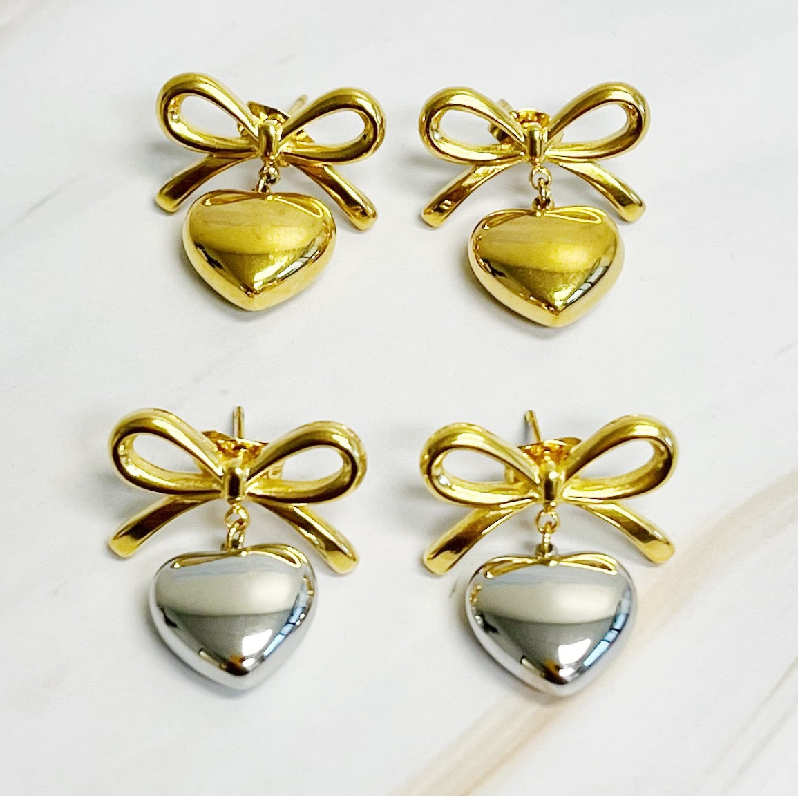 Earrings with mini bow & mini heart